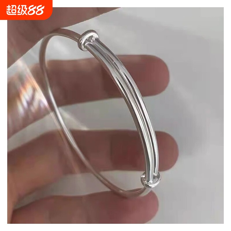 ins饰品银色推拉素圈手环光圈手镯时尚女款首饰双环竹节繁花 - 实物图