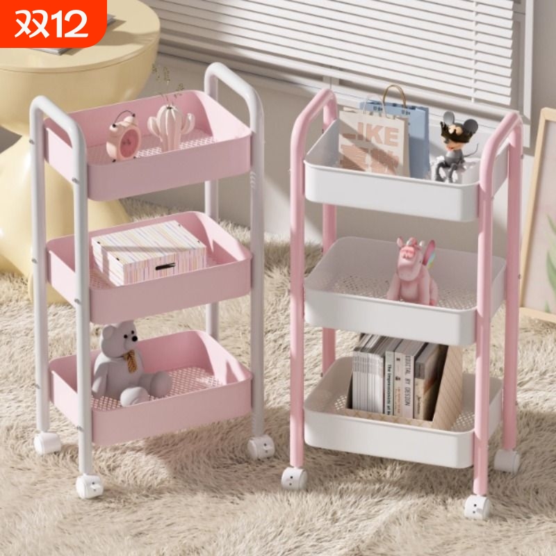 可移动小推车多层置物架家用客厅多巴胺零食收纳架子宿舍收纳碳钢