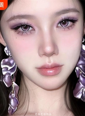 夸张玫瑰花瓣耳环女耳夹个性紫色气质长款耳坠小众设计感耳钉耳饰