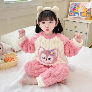 女童睡衣女孩秋冬装2025儿童草莓熊宝宝珊瑚绒冬款家居服流行居家
