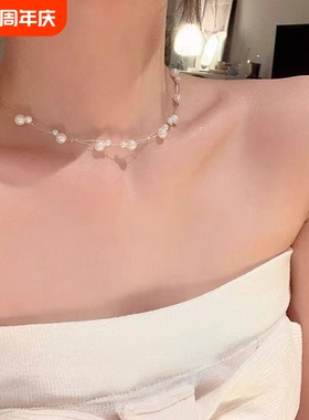 韩系双层珍珠满天星项链女高级感轻奢小众颈链配饰锁骨链choker