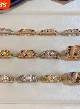 高级感小香风CNCV素圈食指戒指女轻奢不掉色指环玫瑰金黄金宽版