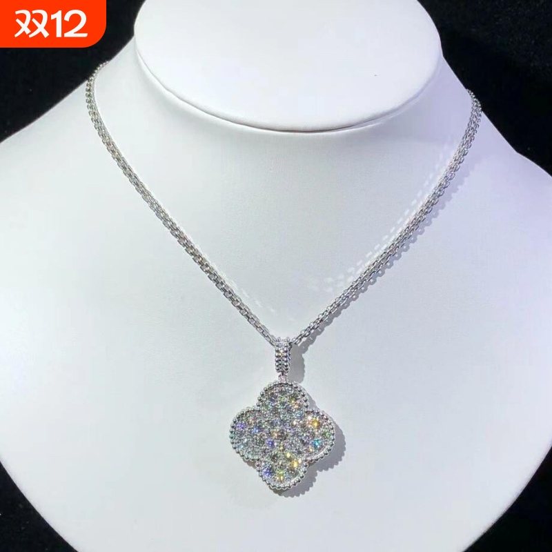 超闪白金品质满钻幸运草项链锁骨链952银不过敏