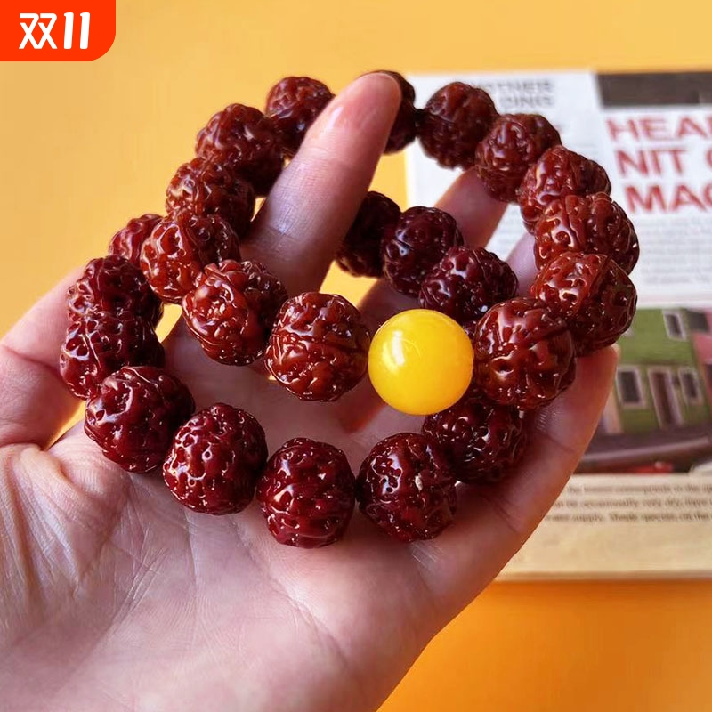 尼泊尔大金刚菩提手串手持文玩男女佛珠菩提子原籽手链蜜蜡龙鳞纹