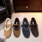 法式平底加绒毛毛鞋女2025秋冬新款保暖玛丽珍鞋勃肯鞋棉鞋子灰色