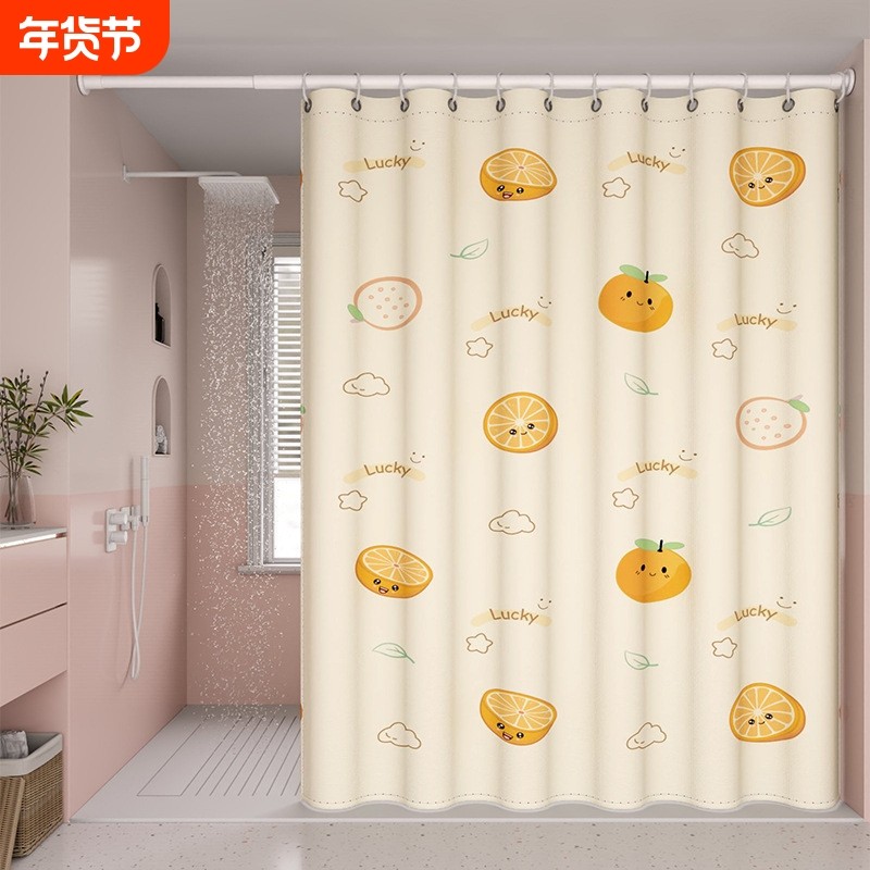 浴室浴帘防水布防霉免打孔厕所高档遮挡淋浴隔断门帘子干湿涤纶