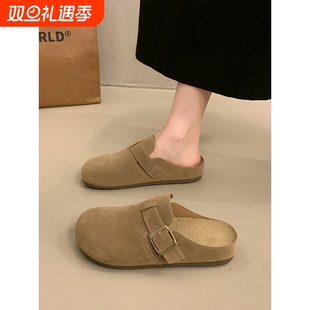 外穿秋夏一脚蹬博肯包头半拖鞋 厚底拖鞋 凉拖 女2025新款 软底勃肯鞋