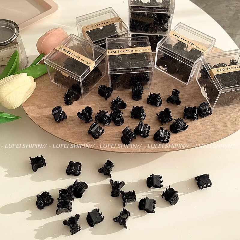 迷你黑色南瓜小抓夹公主头侧边小号刘海前额碎发编发夹子头饰发卡