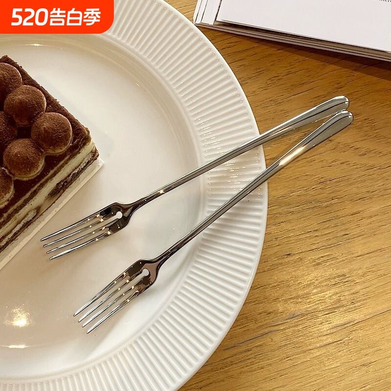 ins风不锈钢水果圆孔叉网红聚餐吃蛋糕的叉子蛋糕叉月饼叉甜品叉