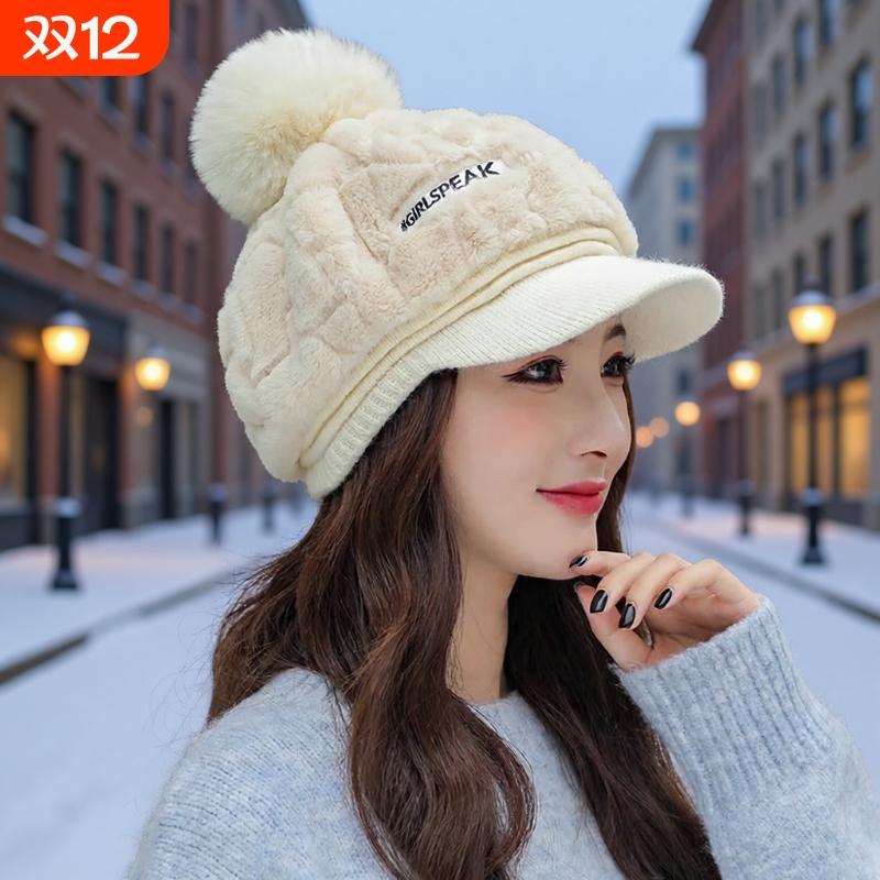 帽子女士冬季新款鸭舌百搭毛线帽