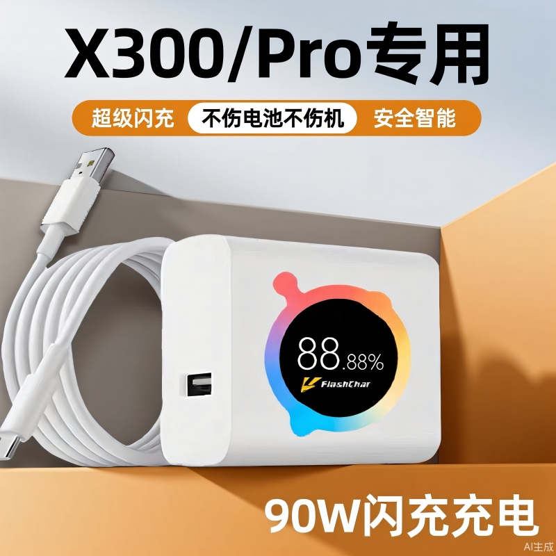 X300充电头闪充90W天猫正品适用vivoX300Pro手机充电器快充x300快充充电器加长2米线套装vivox300pro充电器头