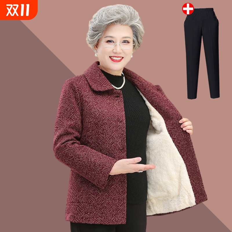 奶奶春装外套女中老年人冬季加绒厚棉袄妈妈上衣老太太羊羔绒衣服