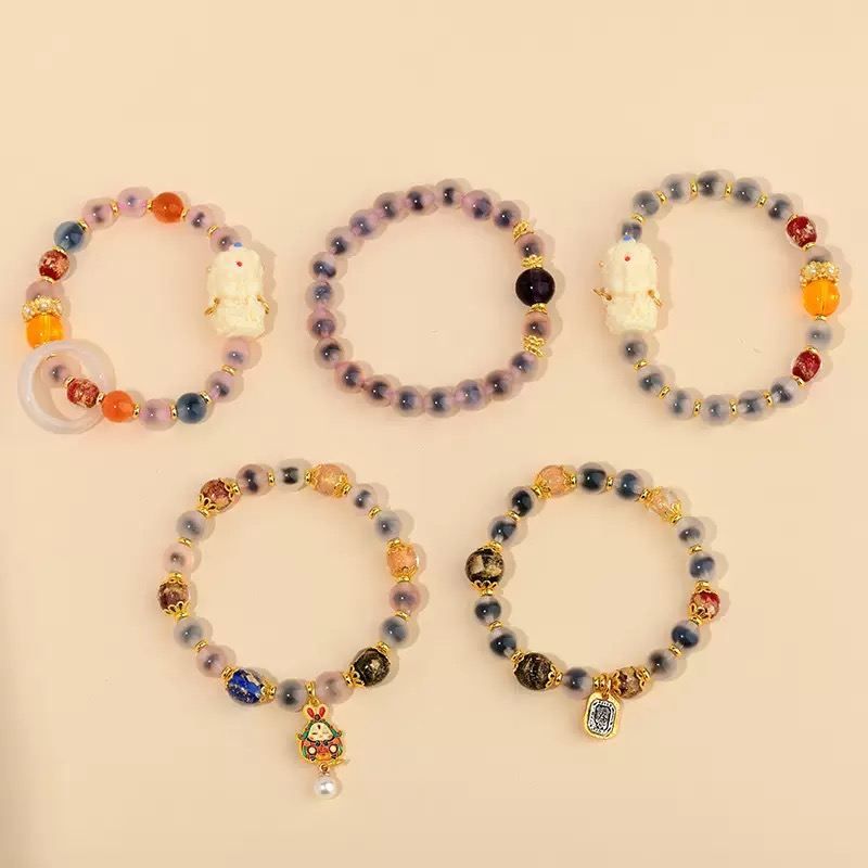 VZZS原创糖心玛瑙琉璃珠手串度母莲蓬手链小红书爆款