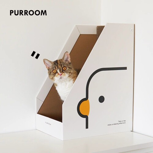 PURROOM书立盒猫抓板立式L型大号猫咪玩具瓦楞纸磨爪猫窝加高靠墙