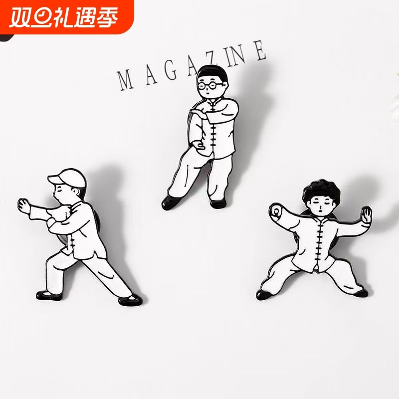 中国功夫时尚潮流合金喷漆滴油人物胸针 卡通个性书包挂件配饰品