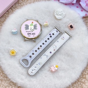 【海盐芝士猫】适用华为手表gt6表带5pro皮质彩印watch5/4创意女款腕带3/2蓝色41mm可爱智能运动配件荣耀