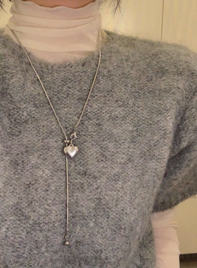 拯救单调！简约银色爱心毛衣链