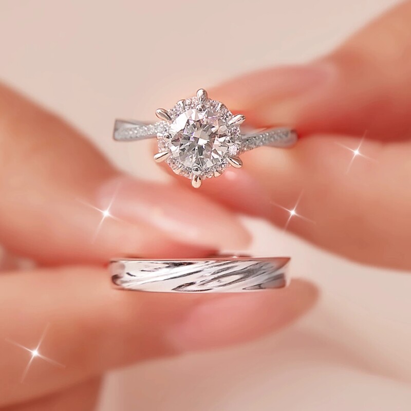 情侣对戒1克拉仿真钻戒女结婚一对求婚婚戒钻石戒指婚礼可调节