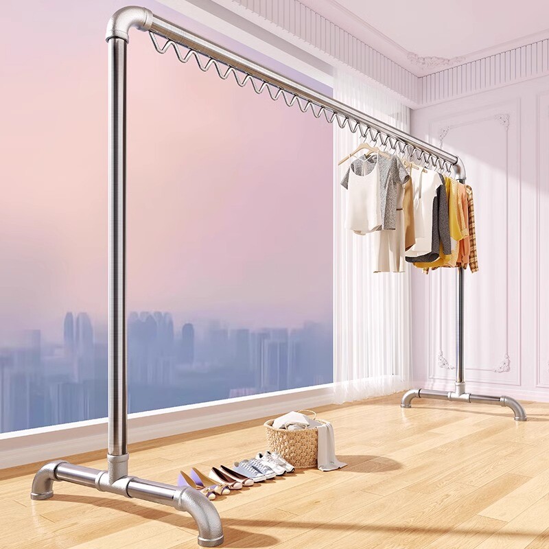 钢管晾衣架阳台服装展示架单杆式夜市落地镀锌水管摆摊简易衣服架
