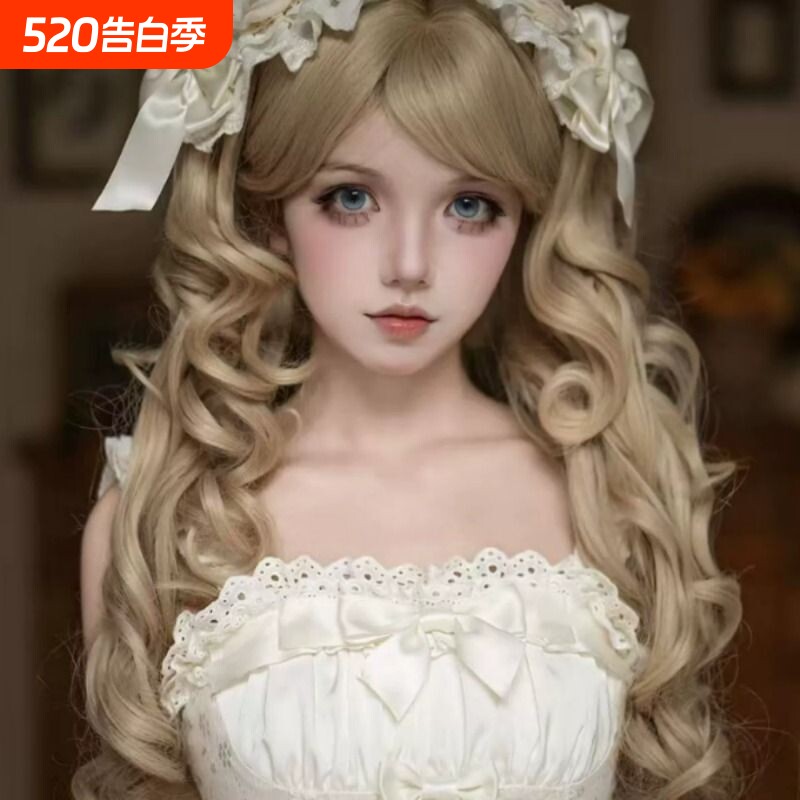 Lolita金色罗马卷假发女doll感洋娃娃白金色大波浪抓夹双马