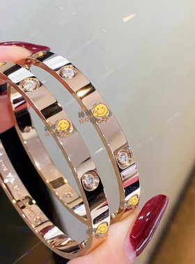 经典款手镯男女款18K玫瑰金宽窄版镶钻情侣款轻奢百搭手环不掉色