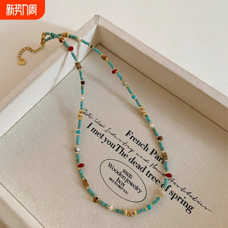 天然石绿色松石串珠项链轻奢2025新款女小众彩色多巴胺锁骨链颈链