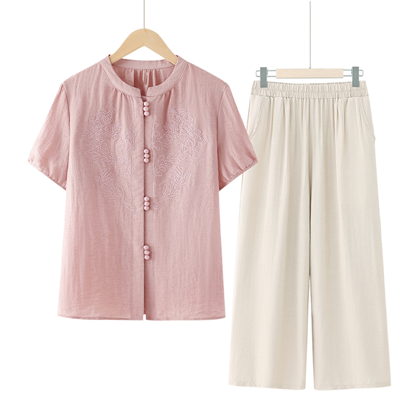 妈妈夏季薄款新中式时尚短袖衬衫