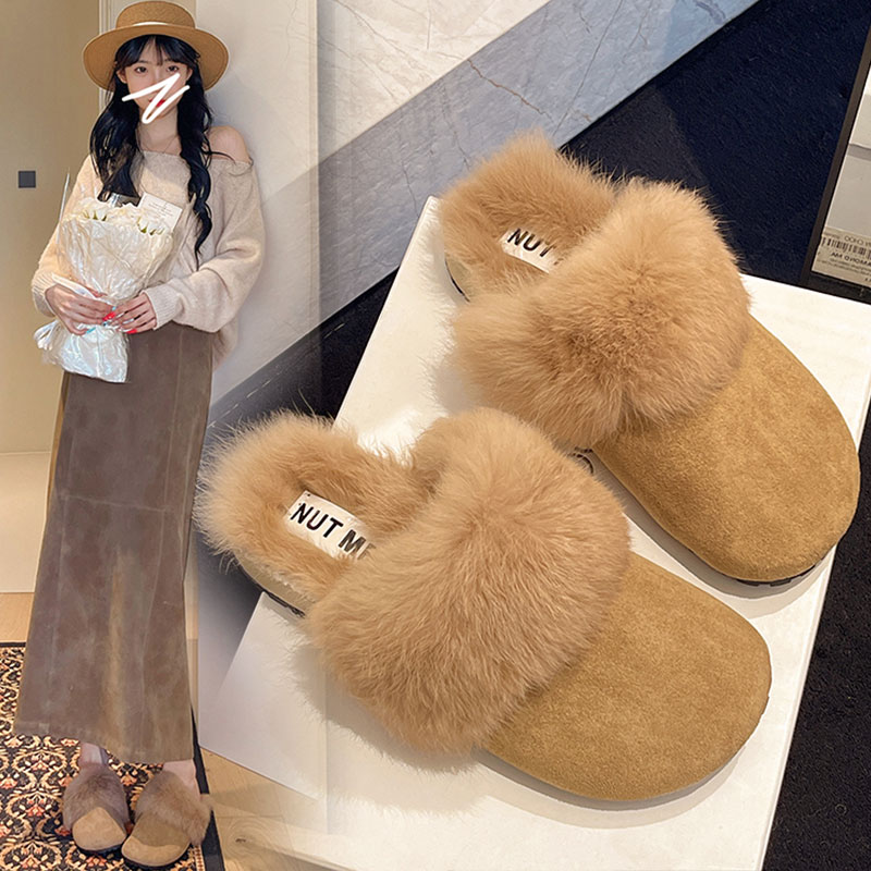 巨好看厚底加绒勃肯鞋包头半拖鞋女外穿2025新款秋冬天毛毛棉拖鞋