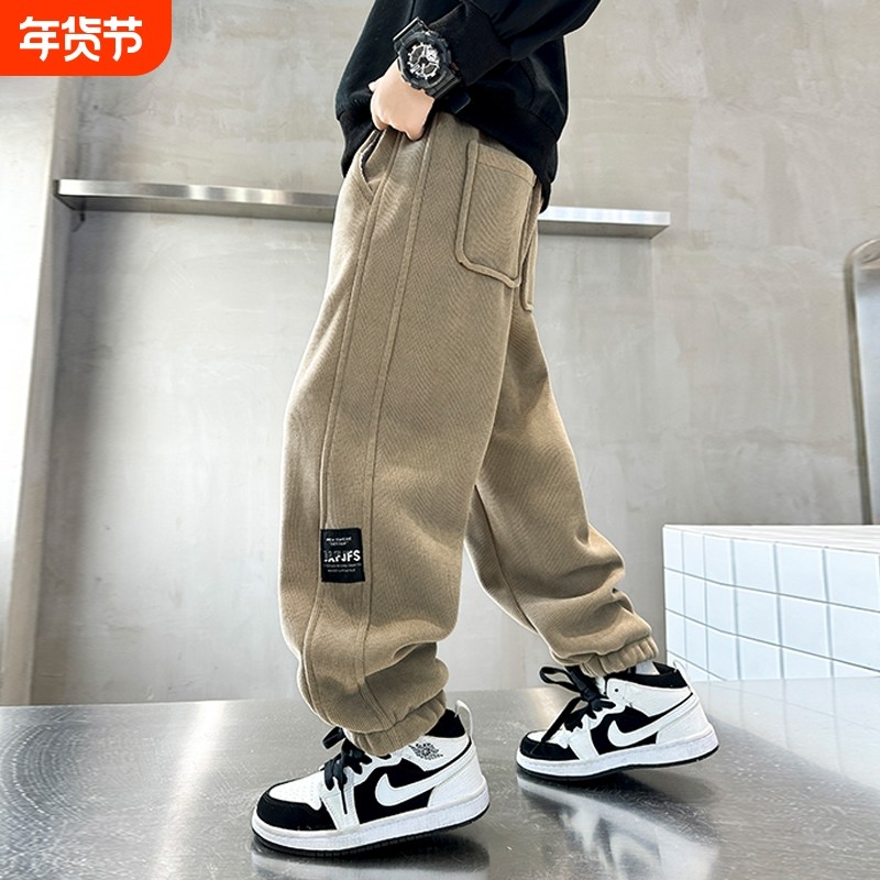 男童裤子2025秋冬新款儿童运动休闲裤加绒加厚中大童男孩束脚长裤