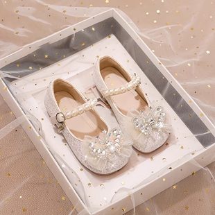 女童鞋子公主水晶鞋2026新款春季儿童小皮鞋艾莎女宝女孩闪亮晶晶