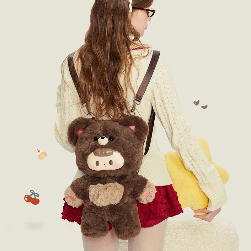 伊布古奇小熊可爱双肩背包搪胶毛绒玩偶书包包礼物女生双肩包卡通