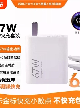 适用小米充电器67W/120W套装note13Pro/12/11Pro红米充电头套装小米15/16/17原装正品6A快充数据线带小数点