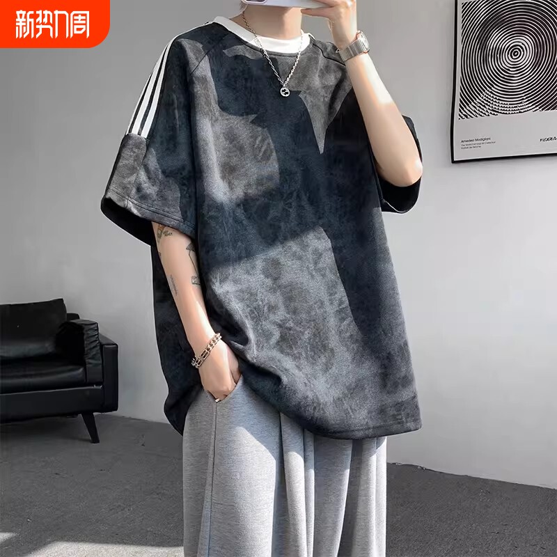 美式扎染短袖T恤男款夏季复古潮流衣服痞帅高街重磅宽松半袖上衣