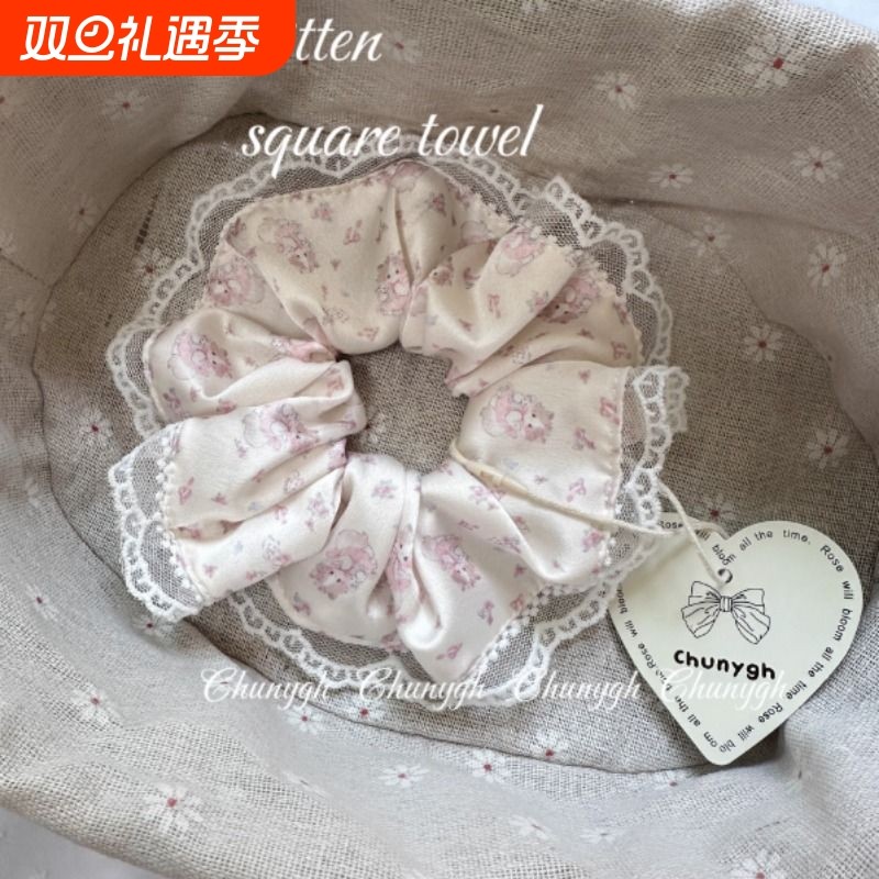 Chunygh自制手作甜系温柔大肠发圈奶油小猫碎花少女缎面发圈发