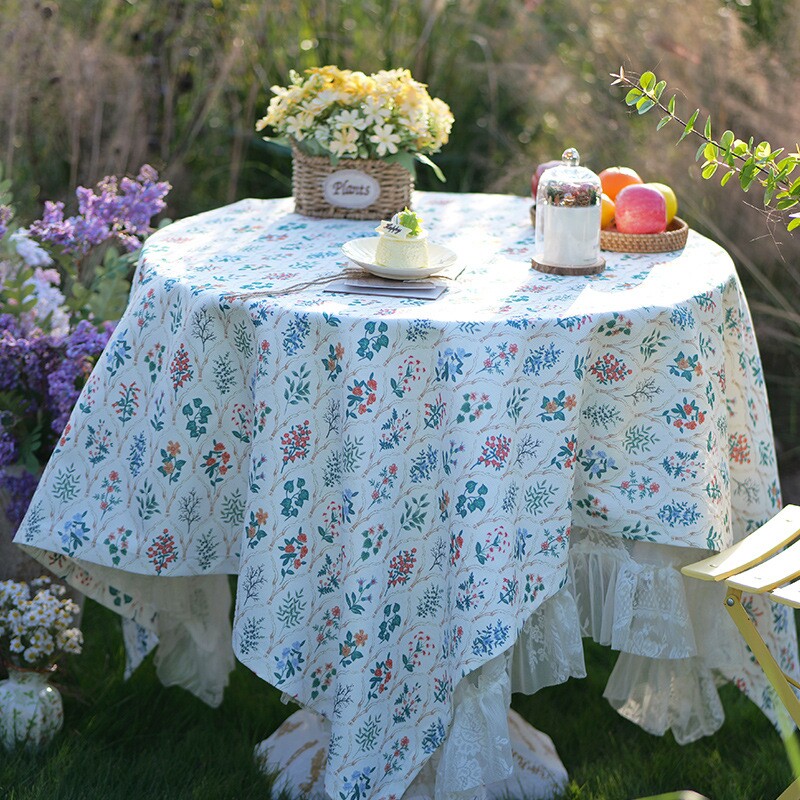 桌布厂家美式复古绿植印花圆形拼接餐桌布ins田园台布防水花园