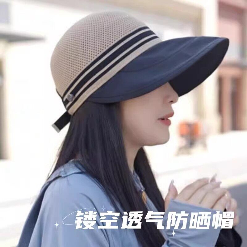 女士防晒遮阳帽女2026新款吹不翻可折叠大帽檐鸭舌帽口罩黑胶镂空图片