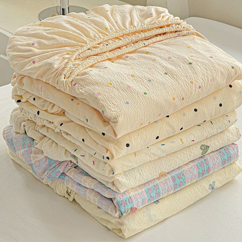 超柔双层纱水洗棉床笠罩单件非全棉纯棉床单防滑席梦思床垫保护套