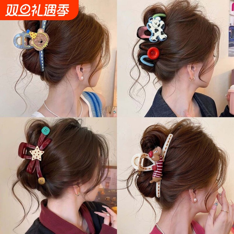 卡通小狗简约抓夹2025新款后脑勺盘发鲨鱼夹气质发量大小女孩发饰