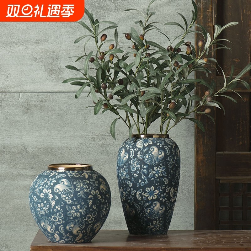 景德镇陶瓷青花台面手工花瓶中式手绘花器插花干花复古摆件装饰品