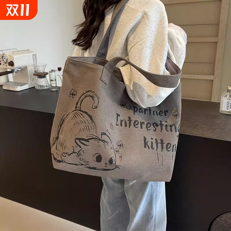 休闲大容量帆布托特包包女2025新款时尚外出手提购物袋通勤单肩包