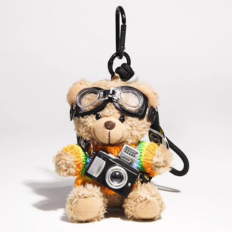 摄影相机卡通小熊包包挂件公仔毛绒猫玩偶书包挂饰可爱娃娃钥匙扣