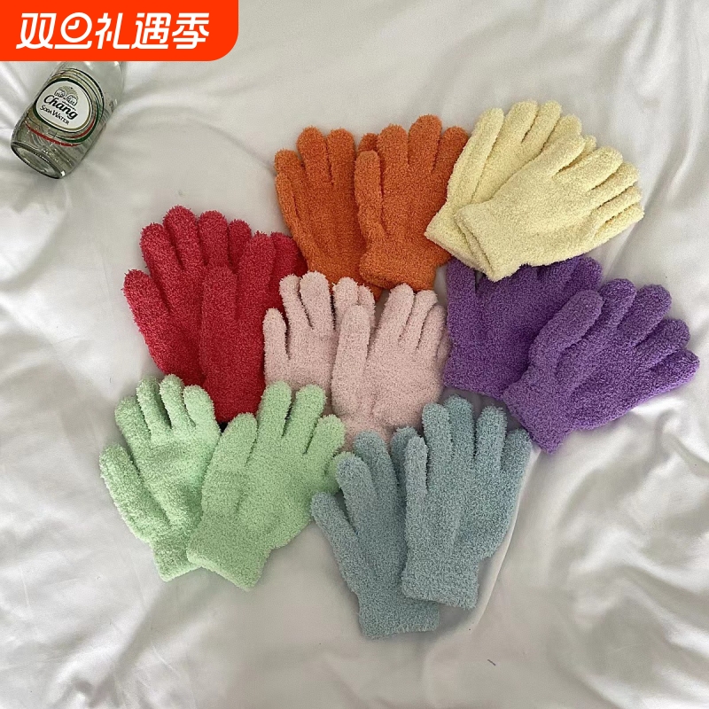 手套冬季保暖珊瑚绒糖果色毛绒五指学生骑行办公手套手套女冬季