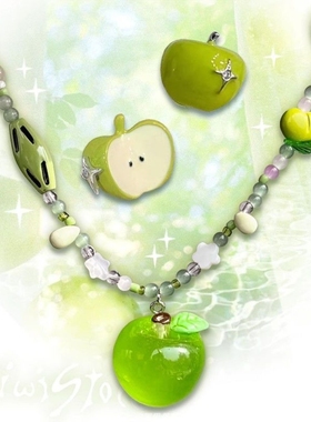 Y2K回忆青苹果串珠项链耳钉耳夹辣妹甜酷亚文化古早味氛围感小众