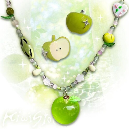 Y2K回忆青苹果串珠项链耳钉耳夹辣妹甜酷亚文化古早味氛围感小众