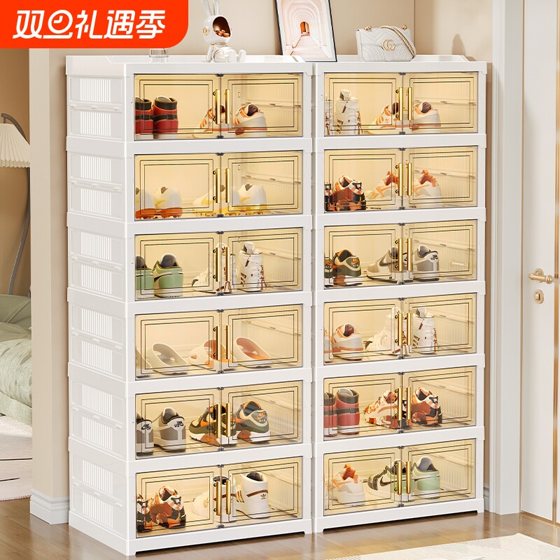 免安装鞋柜鞋架收纳盒折叠透明门口鞋盒家用防尘鞋子收纳多层磁吸