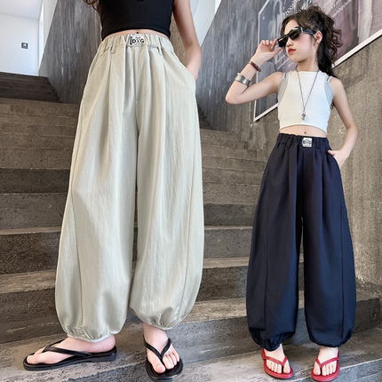 女童灯笼裤2025夏季薄款直筒裤儿童阔腿裤女大童夏天新款黑色裤子