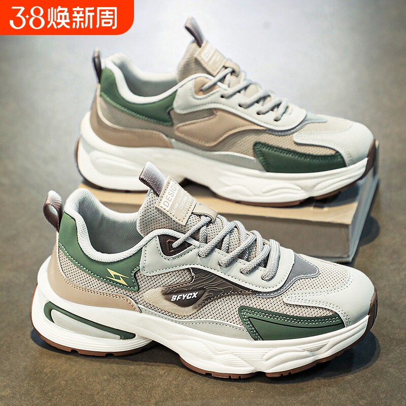 莆田男鞋2026春季新款防滑耐磨学生运动跑步休闲厚底增高老爹潮鞋