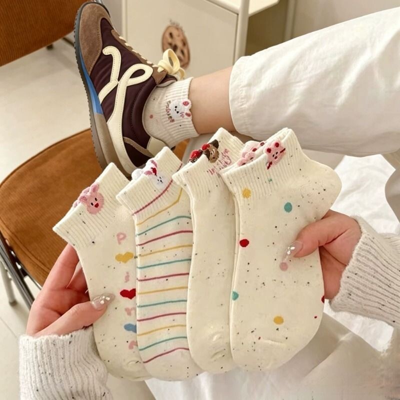 卡通袜子女短袜春夏季韩版透气ins潮可爱点子纱小兔短筒浅口船袜