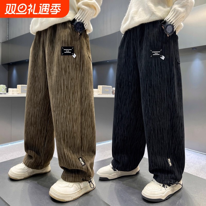 男童裤子秋冬款2025新款青少年中大童休闲裤儿童装直筒裤灯芯绒裤