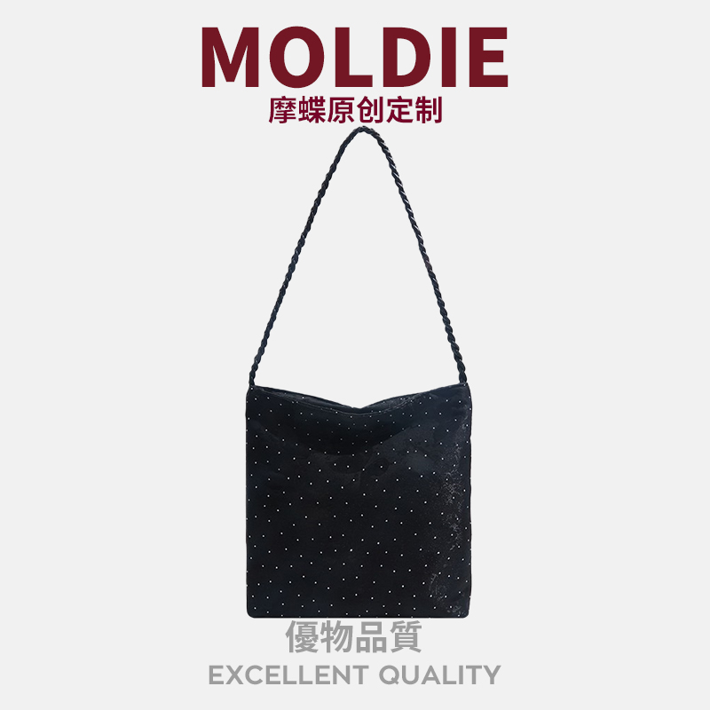 MOBAG&KUENA秋冬季大容量通勤水桶包拉链小众撞色波点手提单肩包